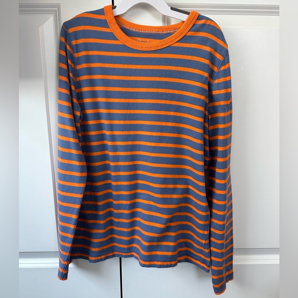 Mini Boden Boys Orange and Blue/Gray Striped Shirt (Size 11-12)